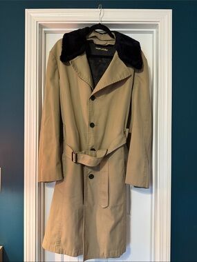 Vintage London Fog Tan Trench Coat with Black Faux Fur Collar